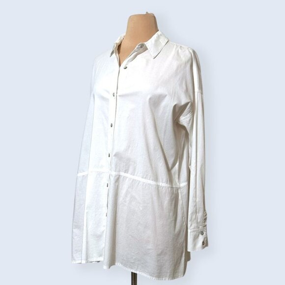 Eileen Fisher White Button Up Blouse Top Tunic XS Cotton Poplin EUC Classic - Picture 2 of 9
